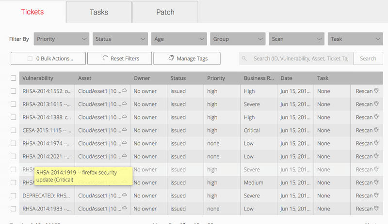 NopSec Cloud Scanner - Ticket Management Table