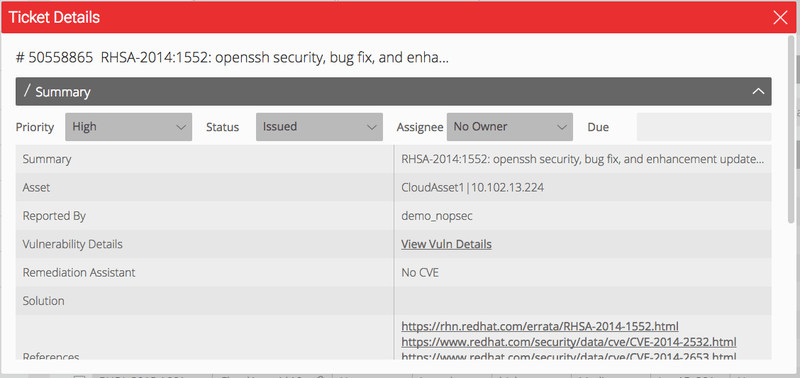 NopSec Cloud Scanner - Ticket Details