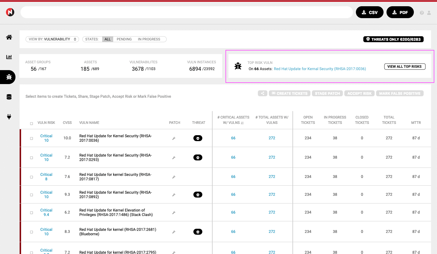 Unified VRM - Prioritization Top Risk Vulns Summary