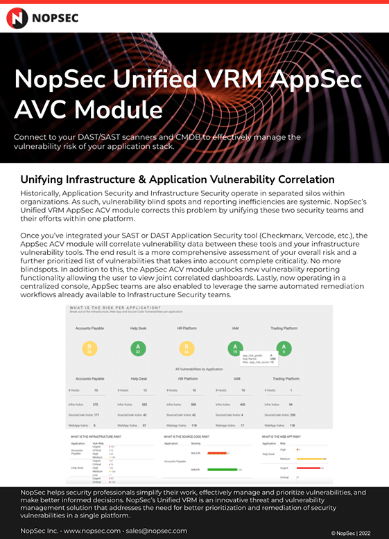 2022 NopSec AppSec AVC Data Sheet