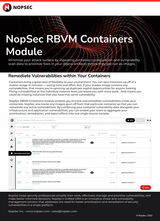 2022 NopSec RBVM Containers Data Sheet